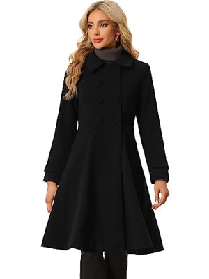 Women's Winter Coat Overcoat Lapel Collar Long Swing A Line Double Breasted Pea Coat