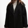 Majdan Women's Double Breasted Short Peacoat Winter Thick Wool Coat Oversized Jacket with Pockets