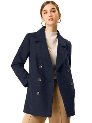 Women's Winter Coats Long Sleeve Lapel Mid-thigh A-Line Outerwear Double Breasted Pea Coat