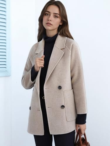 Women's Winter Plaid Wool Trench Coat Notch Lapel Vintage Loose Warm Long Double Breasted Peacoat