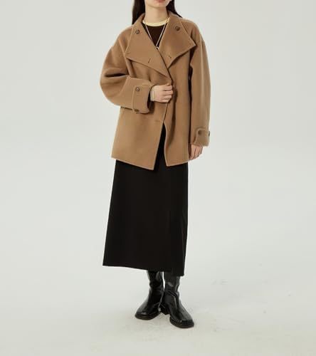 Womens Winter Stand Collar Wool Trench Coat Single Breasted Blazer Jacket Coat Loose Outerwear