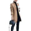 Women's Stand Collar Open Front Wool Pea Coats Fall Winter Warm Mid-Long Trench Coat Overcoat Slim Fit Jackets