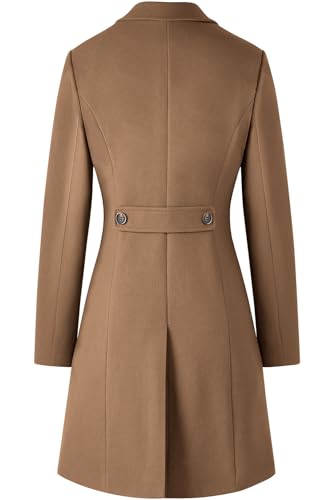 Women's Notch Lapel Double Breasted Mid Long Pea Coat Wool Blend Overcoat Winter Outwear