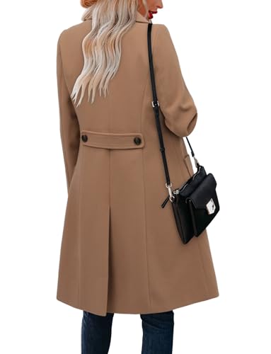 Women's Notch Lapel Double Breasted Mid Long Pea Coat Wool Blend Overcoat Winter Outwear