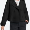 Womens Cropped Trench Coat Double Breasted Notched Lapel Pea Coats Wool Blend Jacket Outerwear