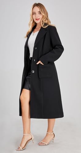 Women's Big Notch Lapel Single Breasted Mid-Long Wool Blend Coat