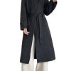 Women's Winter Hidded Button Wool Coat Stand Collar Belted Long Trench Overcoat with Pockets