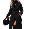 Women's Winter Wool Blend Pea Coat Double Breasted Notch Lapel Long Trench Coat