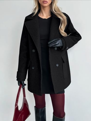 Women's 2025 Fall Winter Double Breasted Wool Coat Mid Long Dressy Casual Pea Coat Overcoat