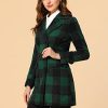 Women's 2025 Winter Notched Lapel Pea Coat Classic Buffalo Checks Double Breasted Plaid Coat