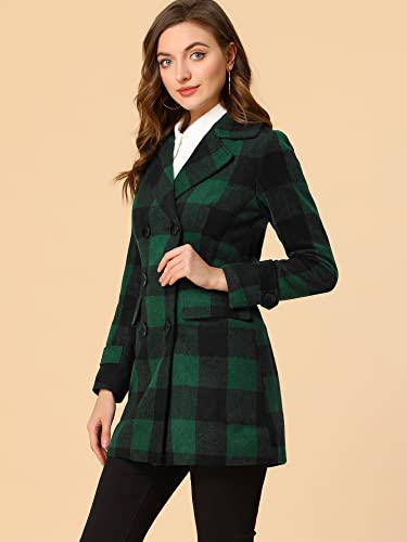 Women's 2025 Winter Notched Lapel Pea Coat Classic Buffalo Checks Double Breasted Plaid Coat