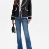Womens Cropped Wool Jacket Embroidered Contrast Trims Blazer Fall Short Pea Coat with Pockets
