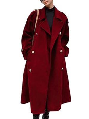 Women's Winter Trench Coat Wool Blend Double Breasted Notched Lapel Long Sleeve Jacket Pea Coat Overcoat