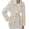 Women's Wool Blend Pea Coat Notch Lapel Double Breasted Winter Loose Short Button Belt Outerwear Jacket