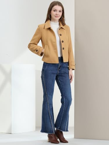 Women's Turn Down Collar Long Sleeve Single Breasted Outwear Winter Pea Coat