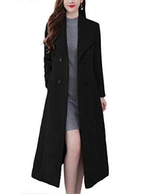 Women's Chic Shawl Collar Work Double Breasted Maxi Long Wool Pea Coat