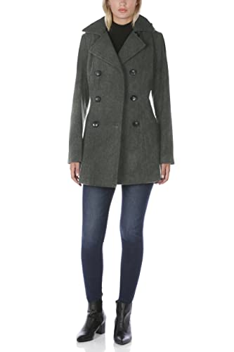 Women's Soft Wool Blend Peacoat – Double Breasted Winter Coat with Detachable Hood