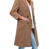 Women's Notch Lapel Double Breasted Mid Long Pea Coat Wool Blend Overcoat Winter Outwear
