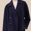 Women Cropped Wool Pea Coats Notched Lapel Double Breasted Crop Woolen Trench Coat Short Jackets with Pockets
