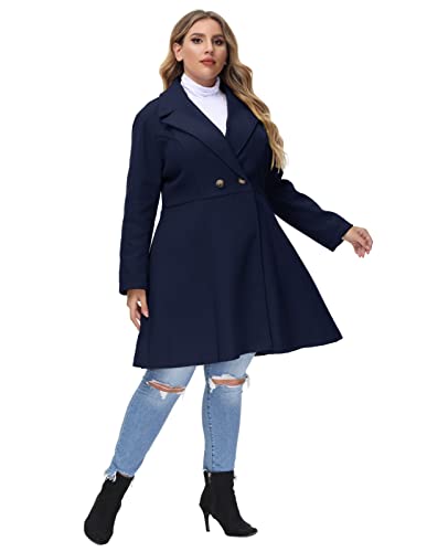 Women's Plus Size Wool Dress Coat Double Breasted Pea Coats Long Trench Coat