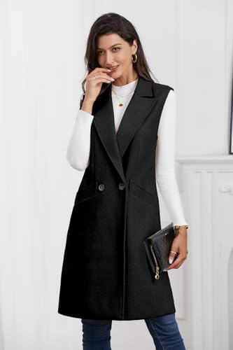 Womens Long Vest Fall Winter Wool Sleeveless Blazer Jackets Waistcoat Coats