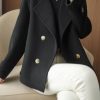 Womens Fall Winter Casual Business Wool Blend Coat Loose Double Breasted Dressy Blazer Pea Coat