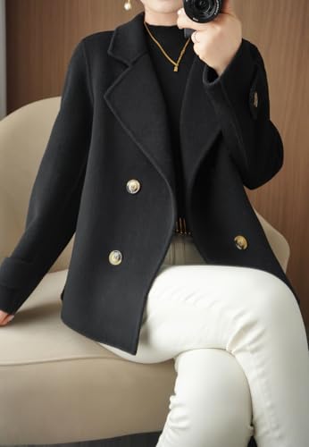 Womens Fall Winter Casual Business Wool Blend Coat Loose Double Breasted Dressy Blazer Pea Coat