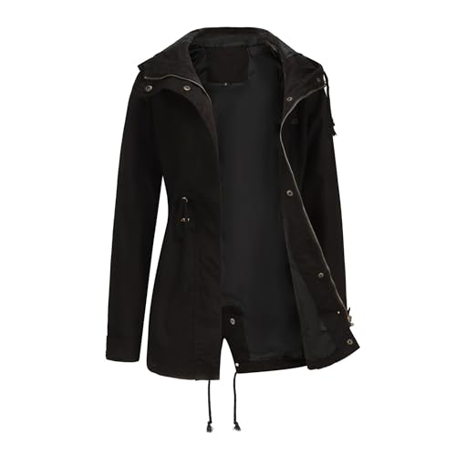 Women's Lightweight Military Anorak Jackets Safari Hoodie Utility Drawstring Coat Windproof Windbreaker Raincoats