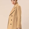 Women's Winter Coats Long Sleeve Lapel Mid-thigh A-Line Outerwear Double Breasted Pea Coat