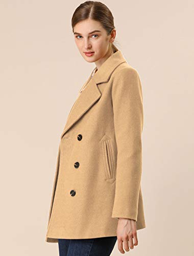 Women's Winter Coats Long Sleeve Lapel Mid-thigh A-Line Outerwear Double Breasted Pea Coat