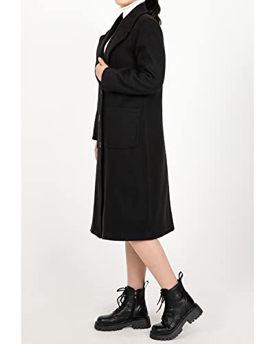 Women's Wool Blend Pea Coat Notch Lapel Single Breasted Classic Winter Long Wool Trench Coat