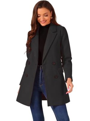 Women's Notch Lapel Double Breasted Belted Mid Long Outwear Winter Coat