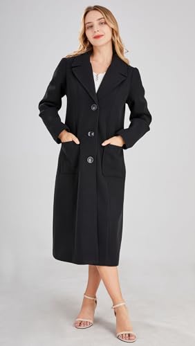 Women's Big Notch Lapel Single Breasted Mid-Long Wool Blend Coat