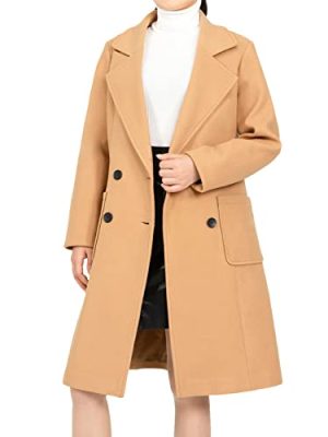 women's Notch Lapel Double Breasted Wool Blend Peacoat Mid-Long Fall Winter Essential Trench Coat