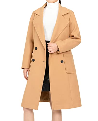 women's Notch Lapel Double Breasted Wool Blend Peacoat Mid-Long Fall Winter Essential Trench Coat