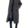 Womens Trench Coat Winter Lapel Double Breasted Long Pea Coat Casual Work Office Overcoat with Pocket