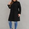 Plus Size Women Long Coats Peter Pan Collar Single Breasted with Pockets Trench Winter Long Peacoat