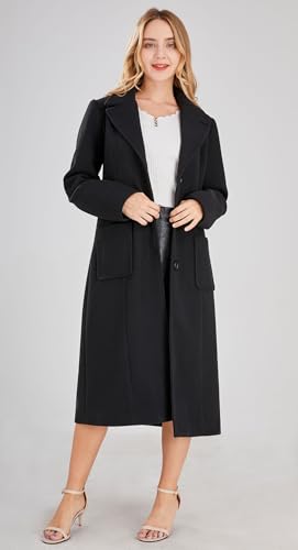 Women's Big Notch Lapel Single Breasted Mid-Long Wool Blend Coat