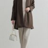 Women's Fall Collarless Single Breasted Midi Long Wool Coat Business Casual Winter Pea Coat