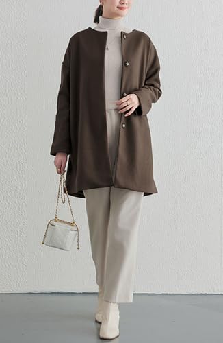 Women's Fall Collarless Single Breasted Midi Long Wool Coat Business Casual Winter Pea Coat