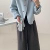 Women Short Wool Pea Coat Long Sleeve Button Down Short Jacket Cropped Woolen Blend Coat Outerwear