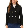 Double Breasted Pea Coat for Women's Notched Lapel Office Blazer Peplum Jacket
