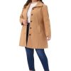 Plus Size Pea Coat for Women Lapel Long Sleeves Single Breasted Overcoat Pockets Winter Outerwear with Belt