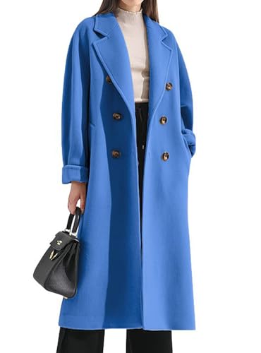 Women's Winter Double Breasted Wool Coat Business Casual Midi Long Winter Trench Coat with Belt
