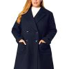 Women's Plus Size Long Winter Coats Notch Lapel Double Breasted Pea Trench Coats