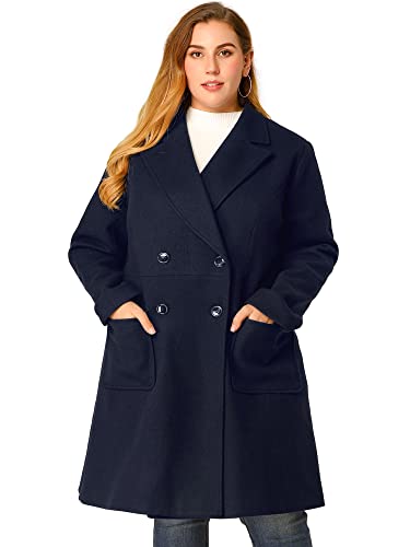 Women's Plus Size Long Winter Coats Notch Lapel Double Breasted Pea Trench Coats