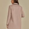 Pea Coats for Women Trendy Embroidered Contrast Trim Long Peacoat Jackets Lapel Button Winter Coat with Pockets