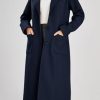 Women's Big Notch Lapel Single Breasted Mid-Long Wool Blend Coat