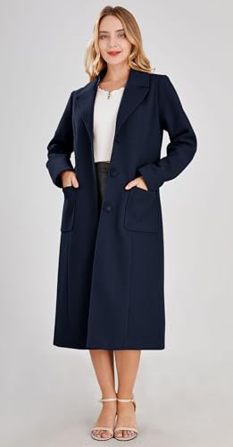 Women's Big Notch Lapel Single Breasted Mid-Long Wool Blend Coat