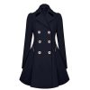 Women's Notched Lapel Double Breasted Pea Coats Mid-Long Wool Dresses Coat Fall Winter Warm Trench Coat Overcoat
